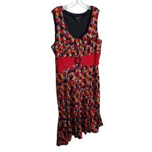 Perceptions Size XL Dress Midi Flowy A-line Multicolor Front Faux Belt